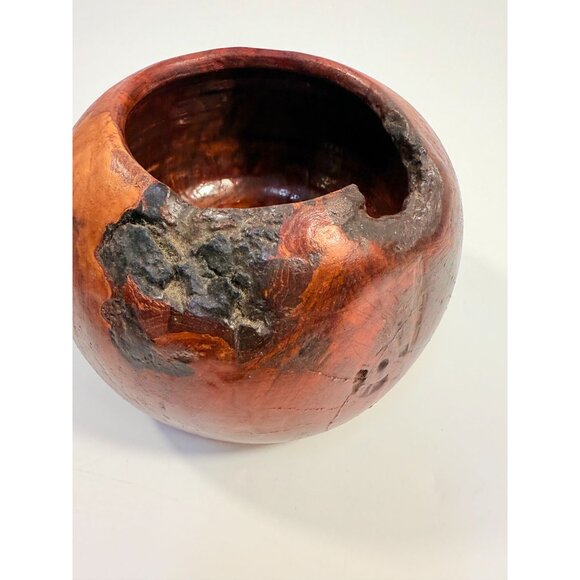 Hand Carved Rustic Wooden Bowl Vessel With Natural Knot Design & Organic Finish - Picture 7 of 16